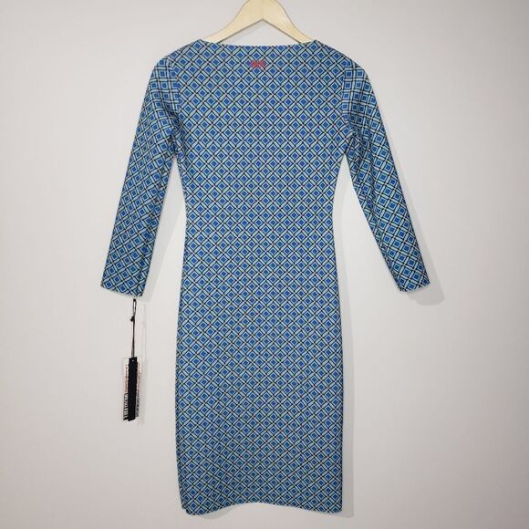 Animapop XS Small Long Sleeve Blue Print Asymmetrical Neckline Reversible Dress - Picture 3 of 16